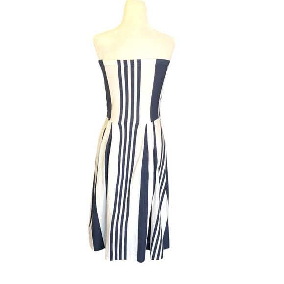 Gant Dress Blue White Vertical Printed Striped Strapless Fit And Flare Mini XS - Picture 7 of 11